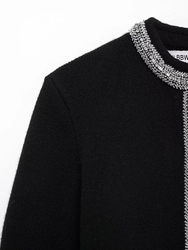 Новинка 2024 осенне-зимняя женская куртка с круглым вырезом мода декоративный топ