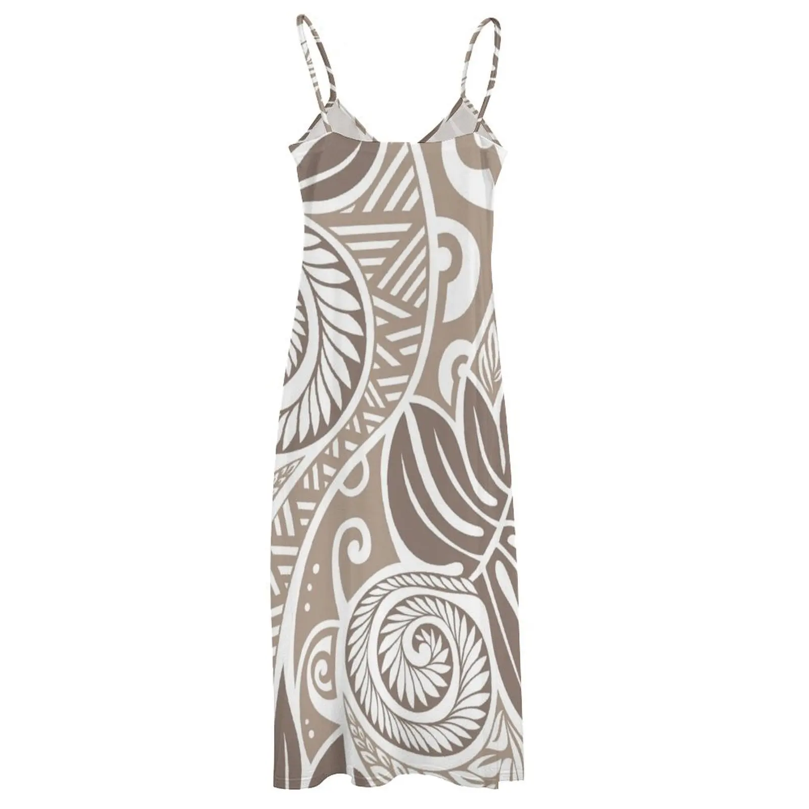 Гавайское длинное платье без рукавов с хлебом ulu светло-коричневый дизайн платья