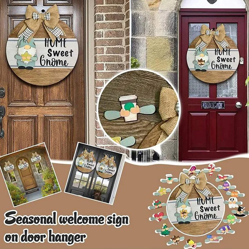 

Welcome Sign Front Door Hanger Interchangeable Home Sweet Gnome Cute Welcome Sign Rustic Wooden Front Porch Decor