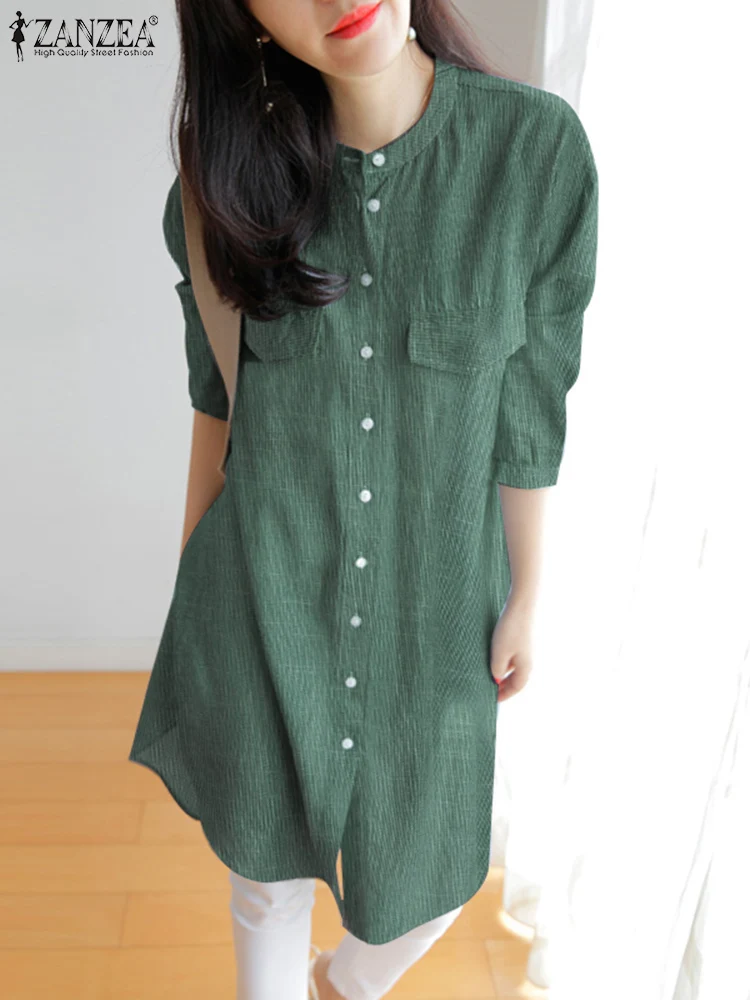 Женские длинные топы в полоску винтажные туники с круглым вырезом и рукавами 3/4