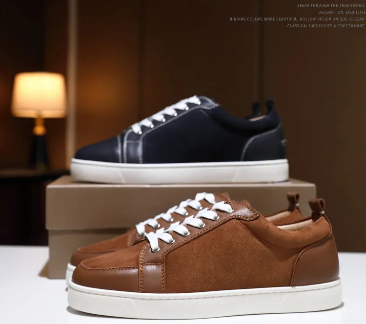 

Designer men's shoes red bottom low-top summer nail-free glossy dark blue brown lace-up large-size sneakers