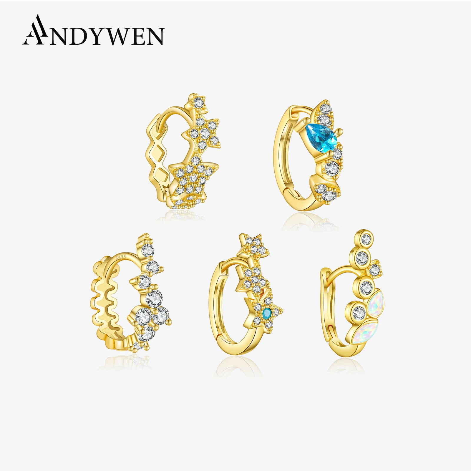 ANDYWEN Стерлингового Серебра 925 Нерегулярная Звезда Светло-Голубой Прозрачный