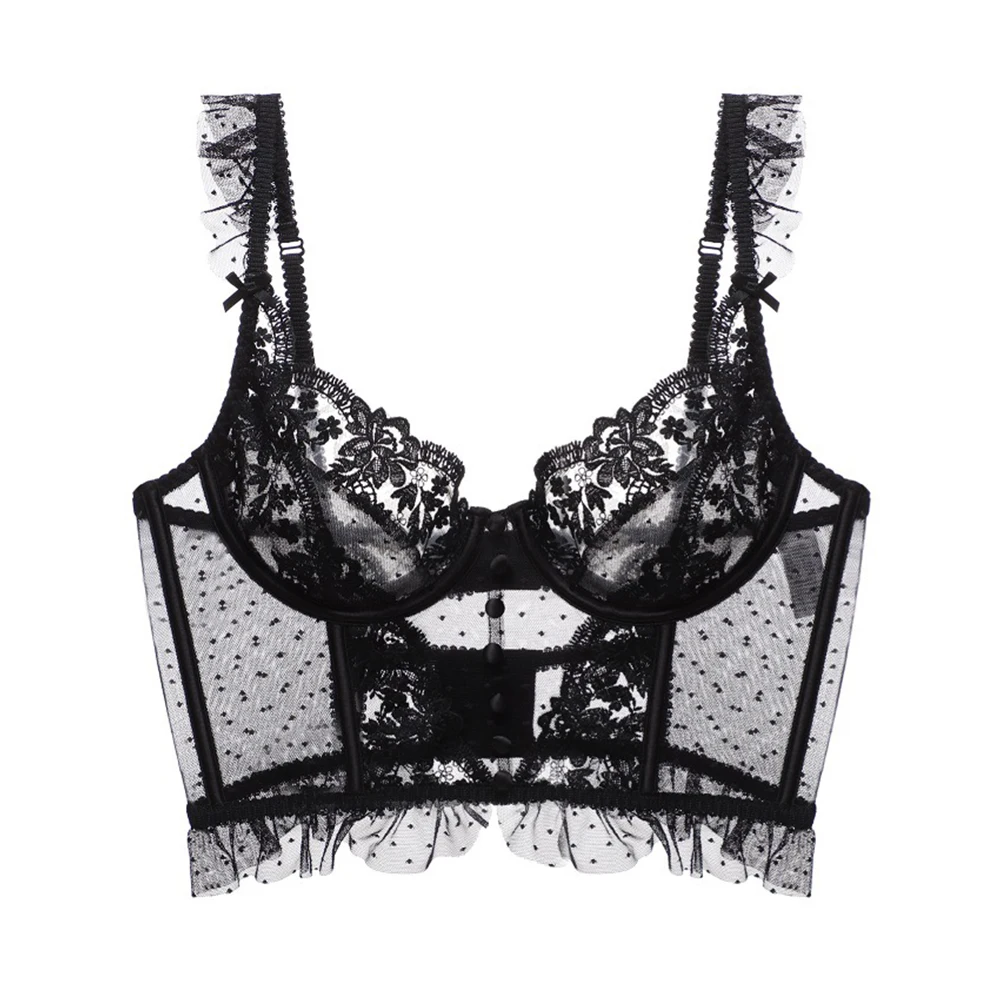 Varsbaby Women's Sexy Thin Bra Lace Bow's Shoulder Strap Perspective Underwear