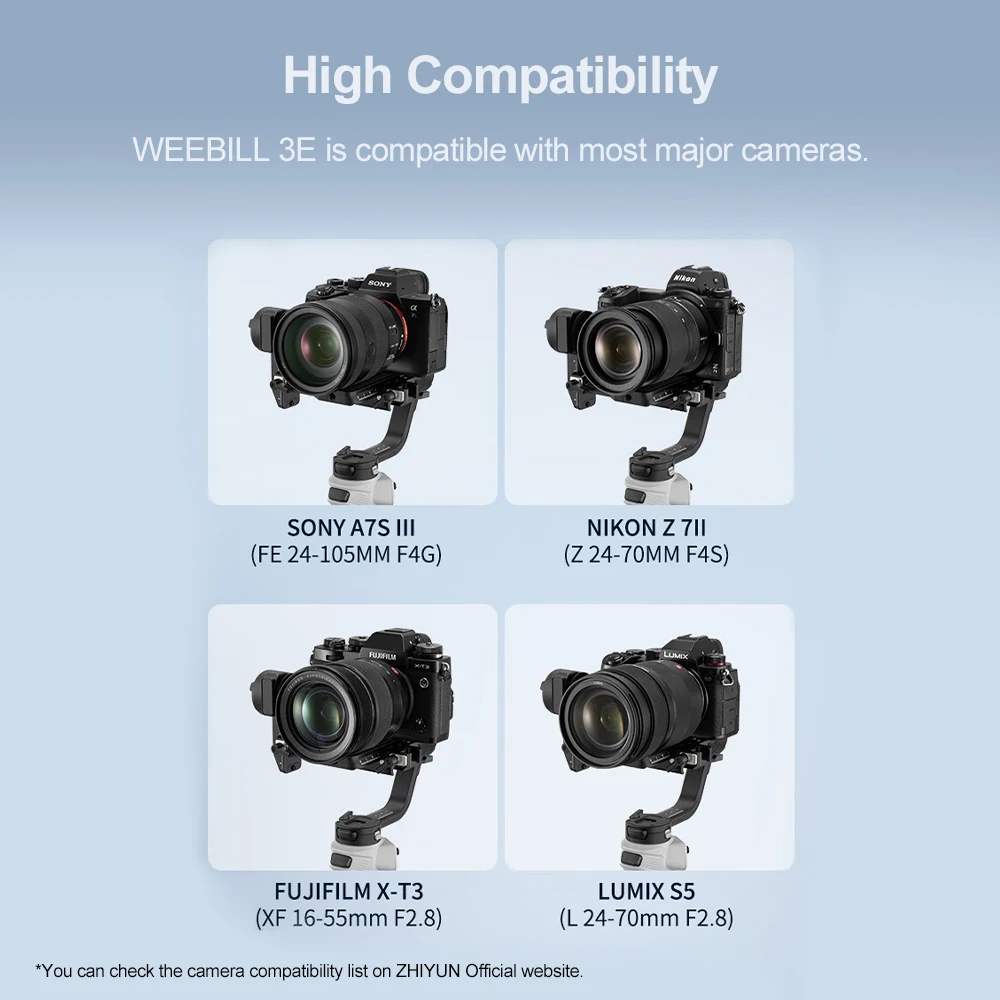 Фото ZHIYUN CINEPEER WEEBILL 3E 3-осевой стабилизатор камеры с подвесом для беззеркальных камер DSLR с дистанционным управлением для фотосъемки №4