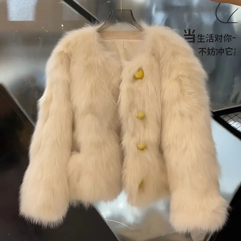 

Fox Fur Coats Women 2022 Autumn Winter Tops Fashion Faux Fox Fur Overcoats Female Elegant Thick Warm Outerwear Fur Jackets E32