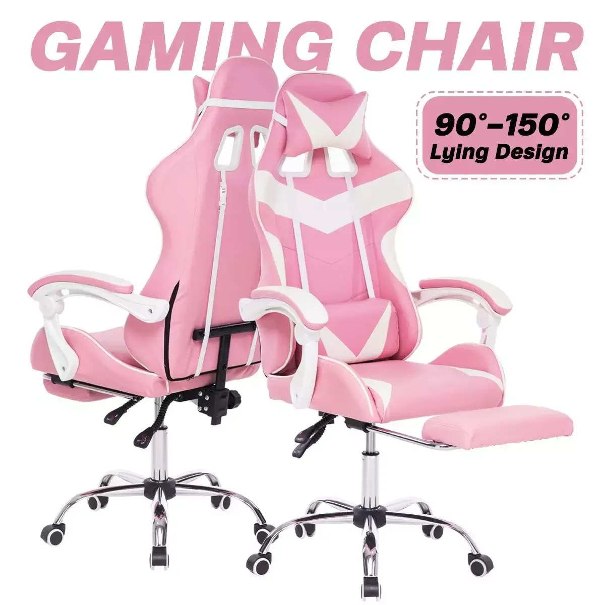 

2023 Office Chair WCG Computer Gaming Chair Reclining Armchair with Footrest Internet Cafe Gamer Chair Office Furniture Pink Cha