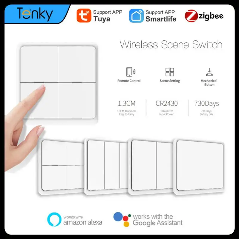 

Tuya ZigBee 1-4 Gang Wireless Scene Switch Push Button Controller Smart Home Automation Scenario Works With Alexa Google Home