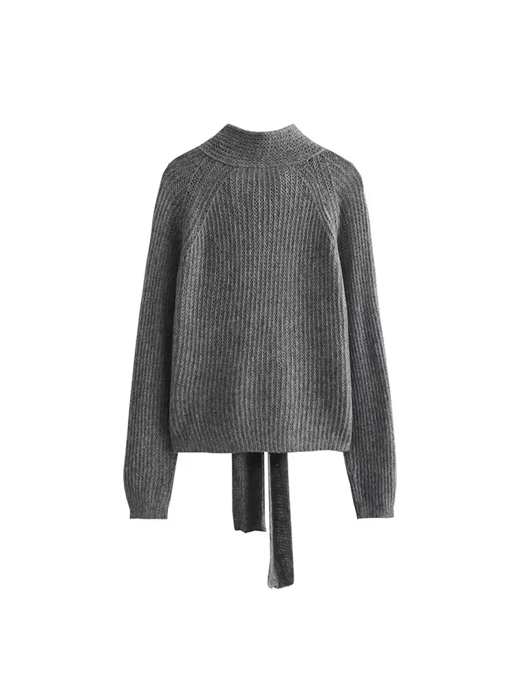 Женский свитер Nlzgmsj TRAF 2024 новый минималистичный дизайн с бантом украшение