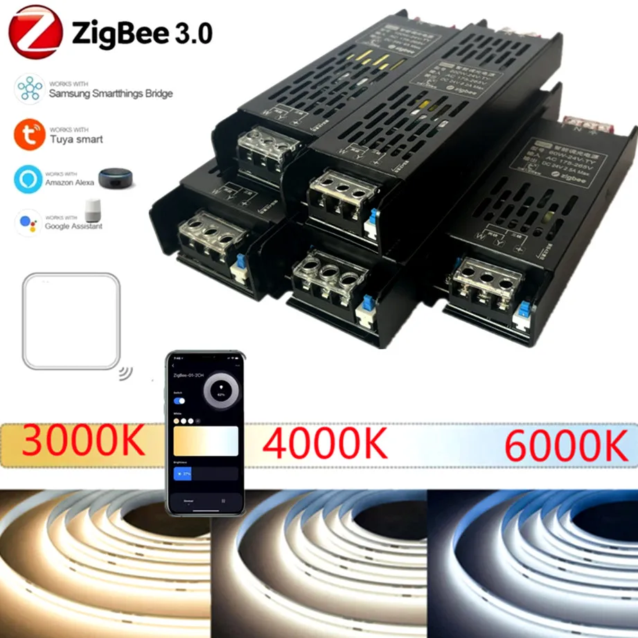 Фото 24 В постоянного тока, светодиодный диммер, трансформатор AC175-265V Tuya Zigbee, поддержка Alexa Gooogle, голосовое управление через приложение для дома, светодиодная лента CCT №1