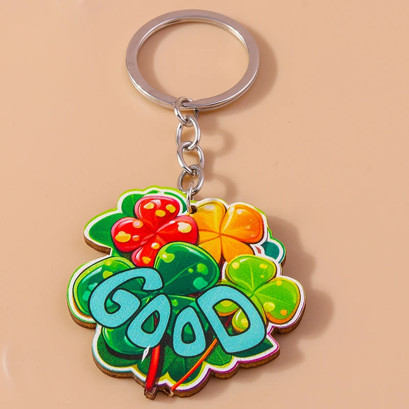 Fashion Saint Patrick's Day Clover Keychain Lucky Shamrock Key Ring Pendants for Women Girl Handbag Decor Jewelry Accessories