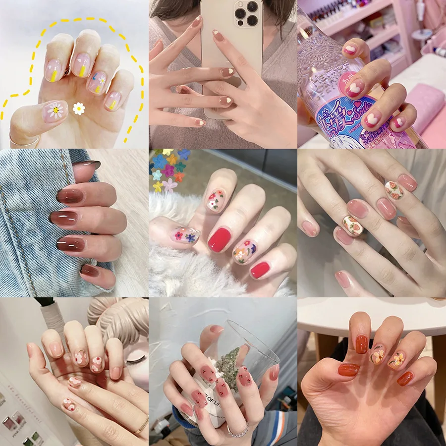 

24P Multi-style Cute Short Square Head False Nail Pink Heart 3D Bow Fake Nail with Pearl Rhinestones Full Cover Press on Nail