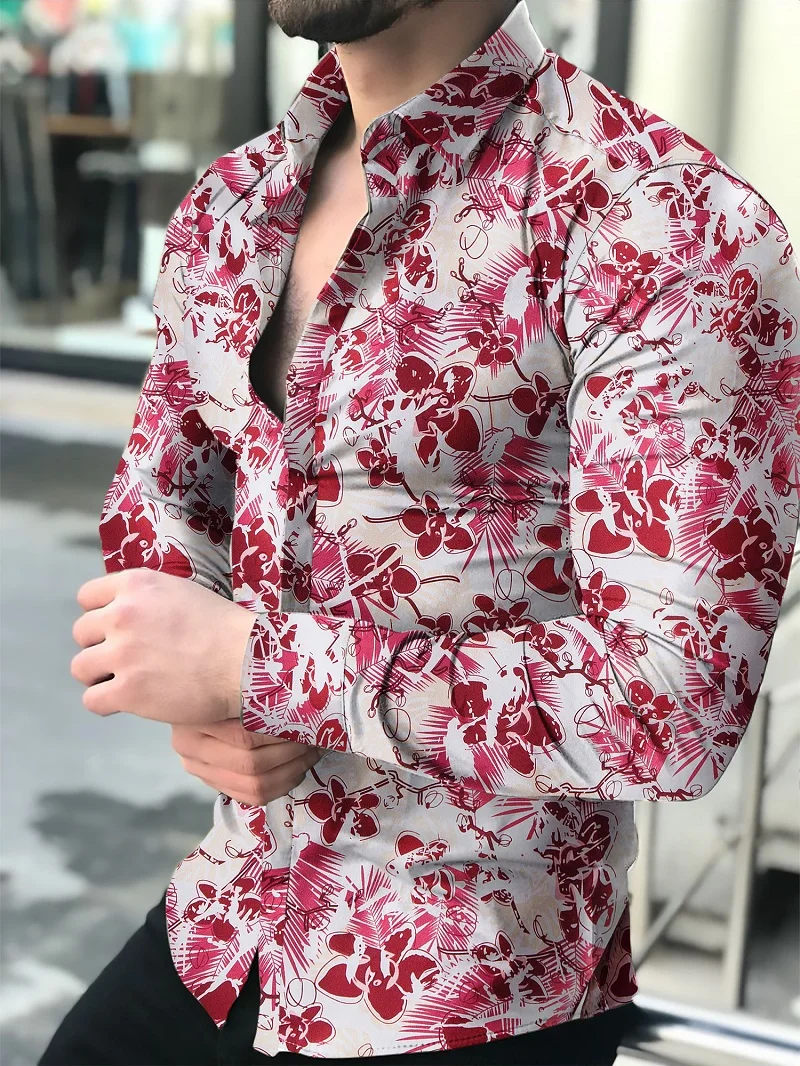 Men's Shirts 2022 Fall Spring Fashion New Vintage Floral Harajuku Print Tops Hawaiian Long Sleeve Button Luxury Party Cardigan