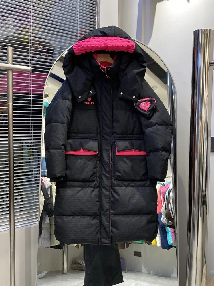 2024 Winter 90% White Duck Down Coat Women Gruba luźna odzież wierzchnia Ciepła kurtka puchowa Parka z kapturem