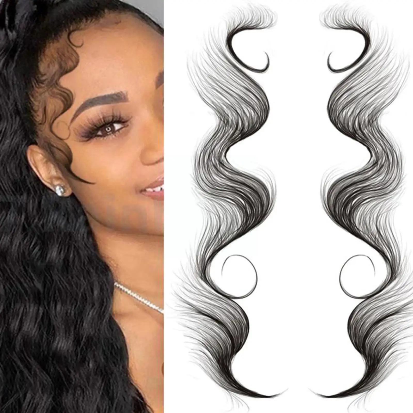 

Тату-наклейки для челки, тату-наклейки для лески волос, Детская имитация татуировки, натуральные волосы, вьющиеся края, водонепроницаемые и...