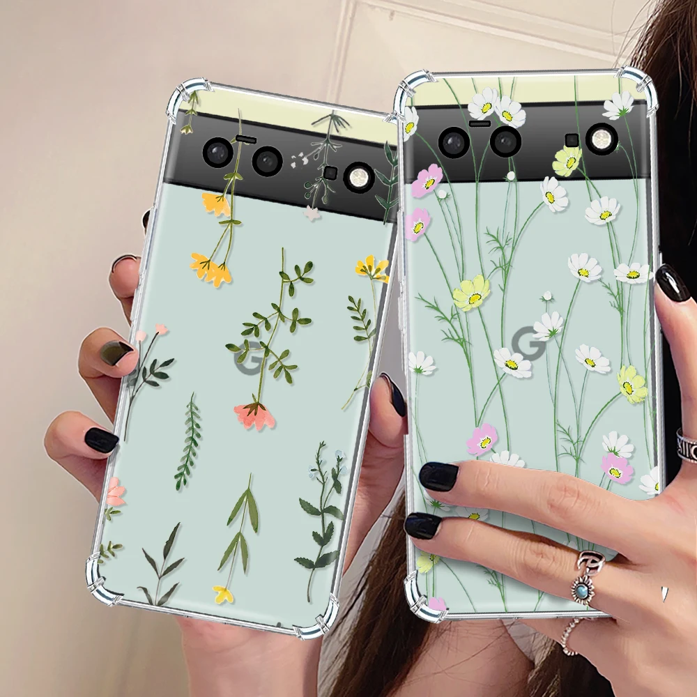 

Flowers Floral Case for Google Pixel 7a 7Pro 7 Luxury Transparent Cover for Pixel 6a 6 6Pro Shockproof Soft Silicone Capinha