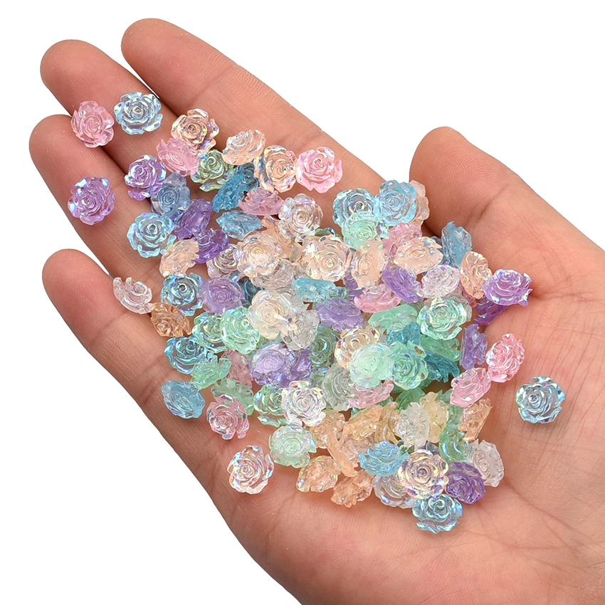 100pcs Mix Colors 3d Nail Art Resin Flowers Rose Flora Heart Round Charms for Nail Decorations Supplies for Professionals TA09