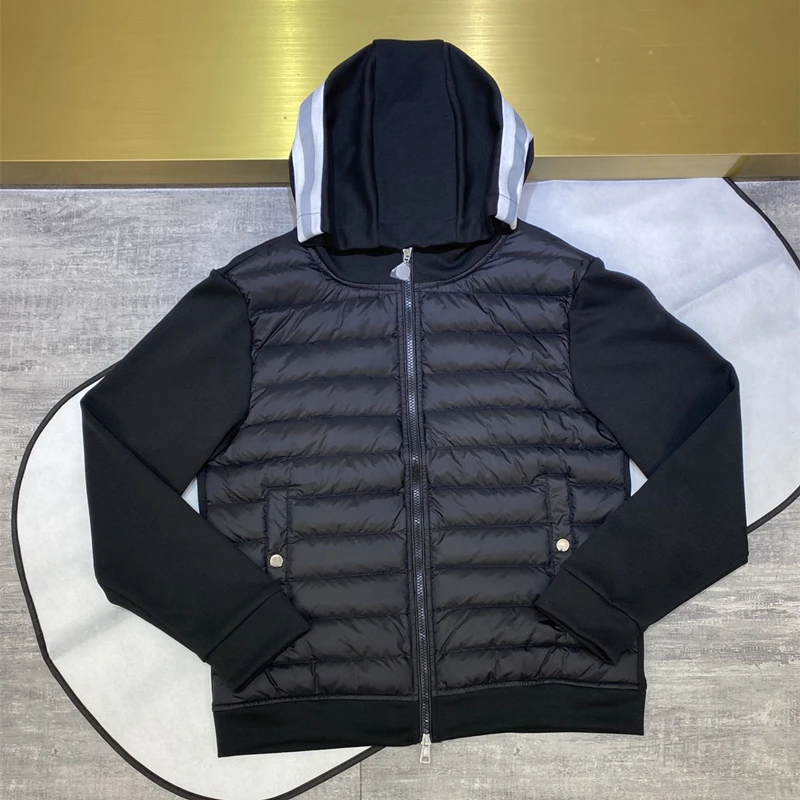 

Men women autumn winter cotton knitting down splicing jacket hooded white goose down Slim Casual Wear Breathable warmth coat