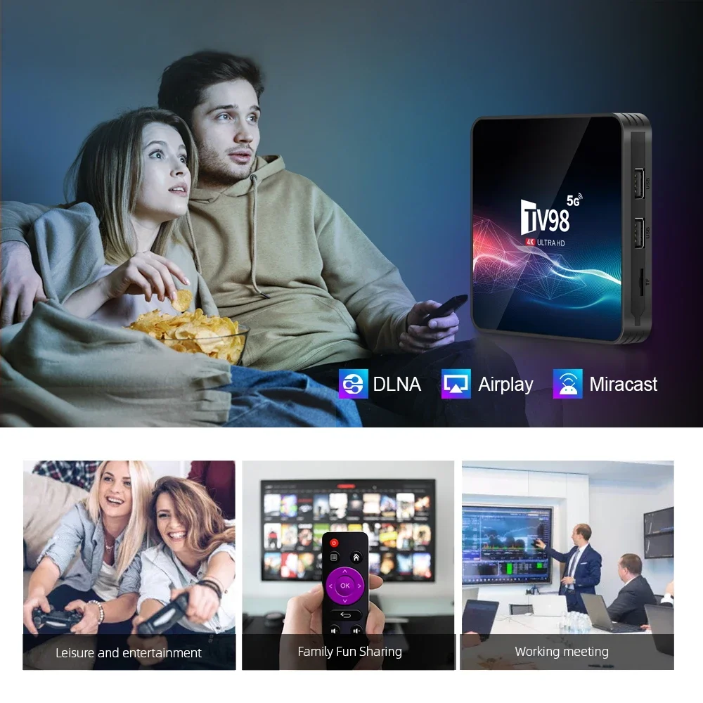ТВ-приставка Android 12 1 TV98 Allwinner H313 Quad Core 1G/8G 2GB/16GB 2 4G 5G Dual WIFI H.265 UHD AV1 4K