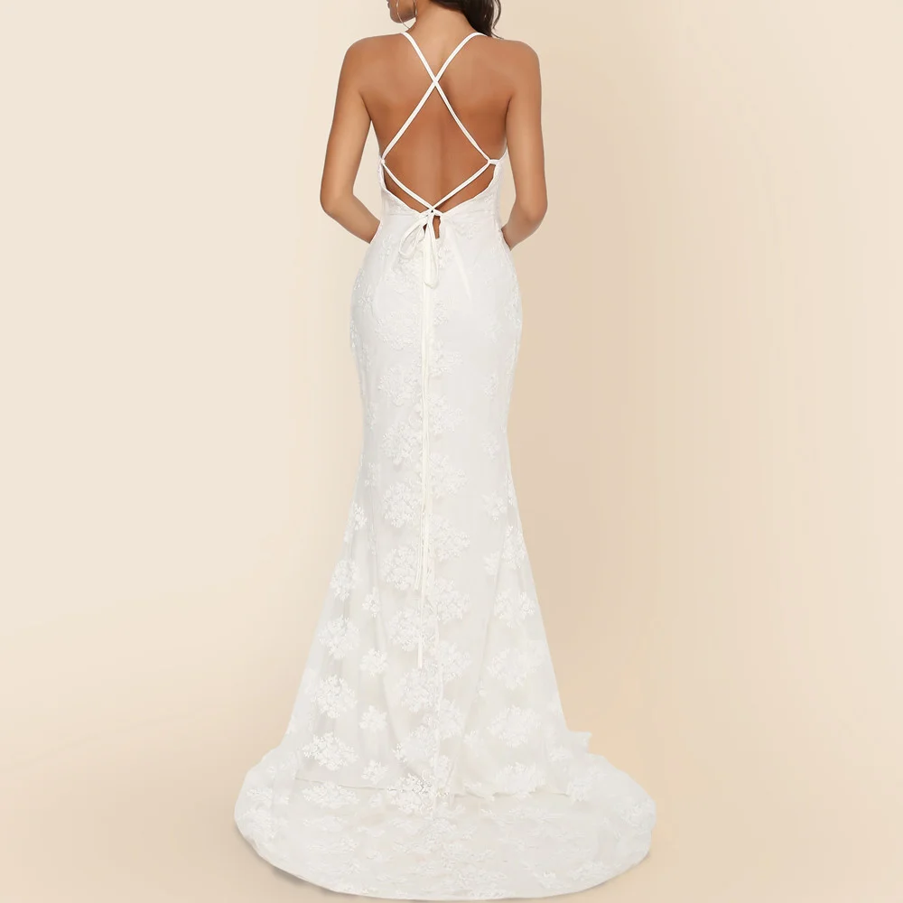 

Casual sexy slim temperament elegant new dress,Women's dress sexy suspender V-neck big tailed wedding dress2023