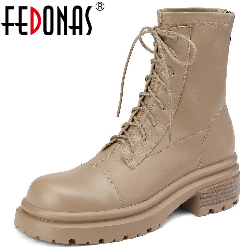 

FEDONAS/женские ботильоны; Сезон осень-зима; Модная обувь из натуральной кожи на толстом каблуке с перекрестной шнуровкой; Женские уличные повс...