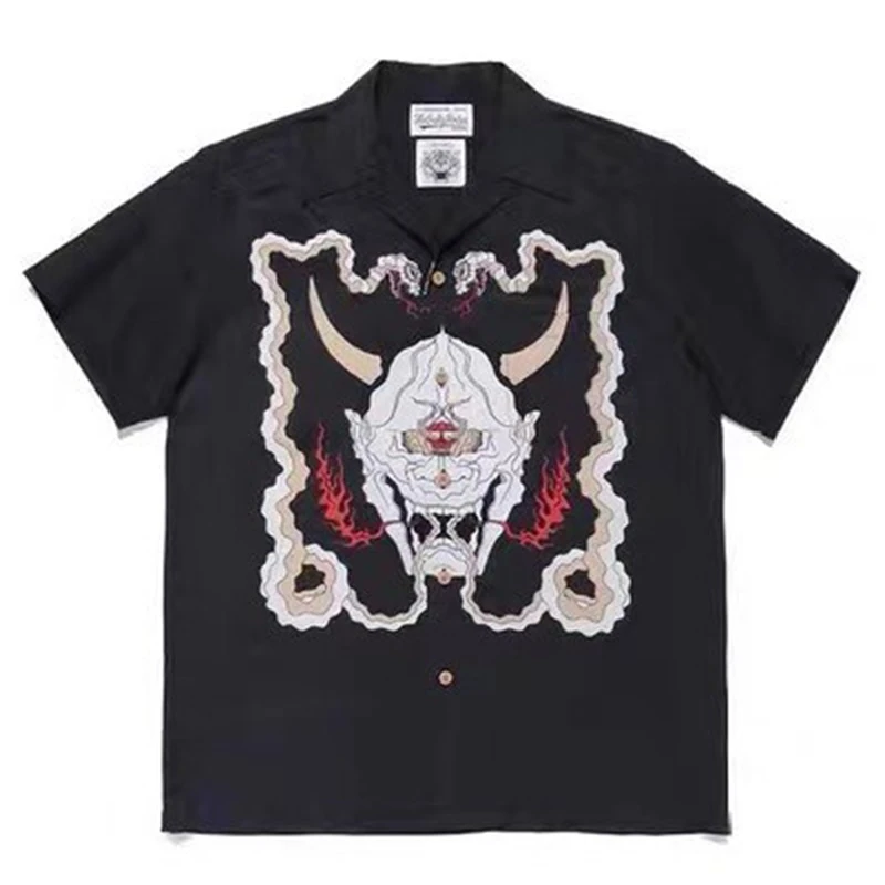 

Summer new Wacko Maria Hawaii Beach Shirts Men Women Snake And Wolf Head Pattern Top Tees Shirt