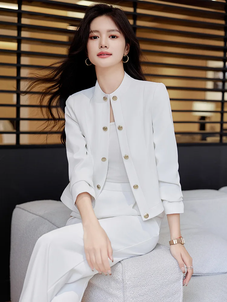 Костюм 2024 тонкий костюм без воротника для женщин весенний Элегантный женский