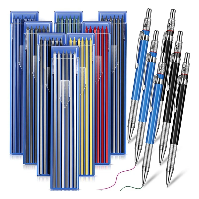 

6 Striped Welder Pencils, 96 Pcs Silver And Colored Refills Colored Mechanical Pencils Welding Markers