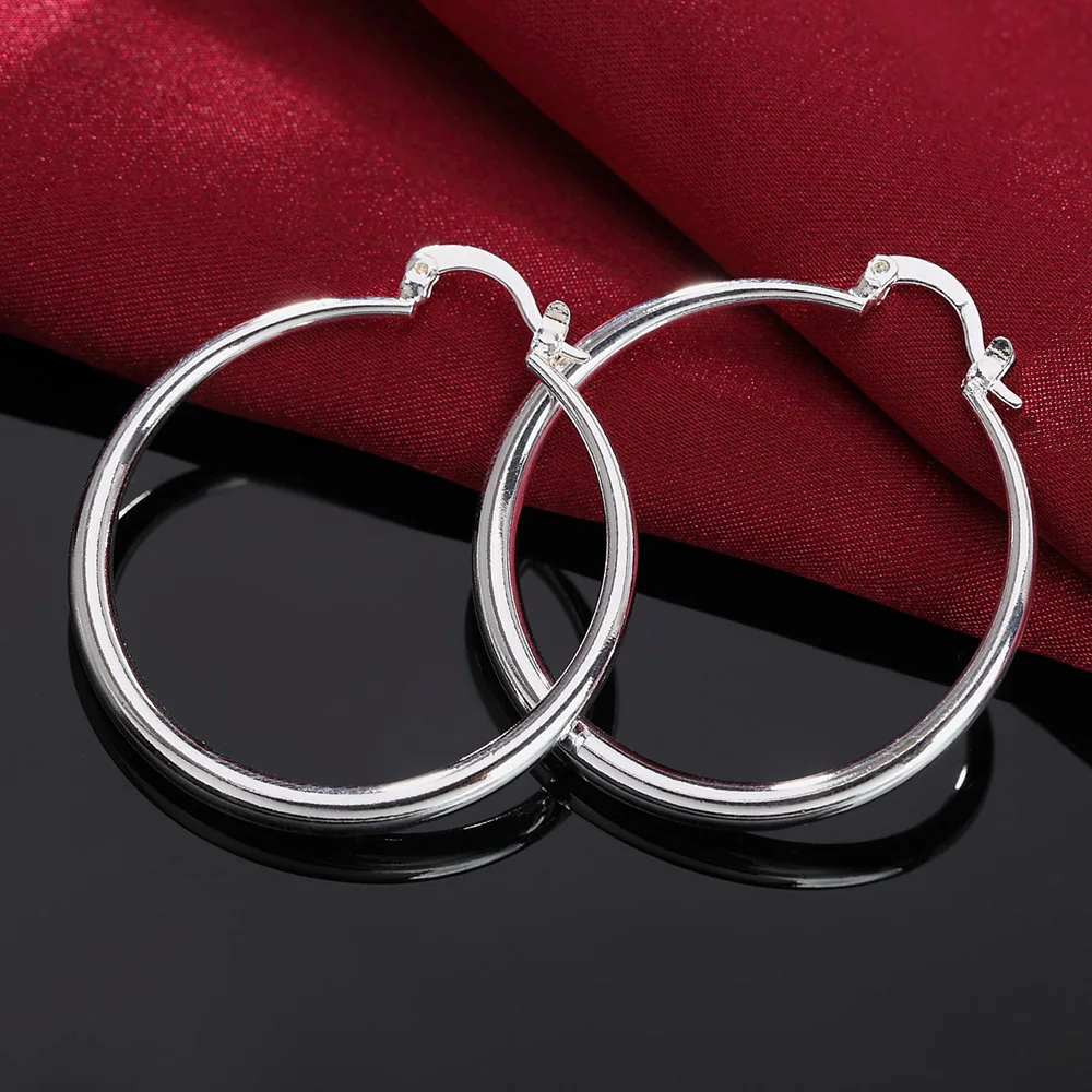 

925 Sterling Silver Women's 40mm Smooth Round Hoop Earrings High Quality Wedding Party Fashion Jewelry 2022 Christmas GaaBou