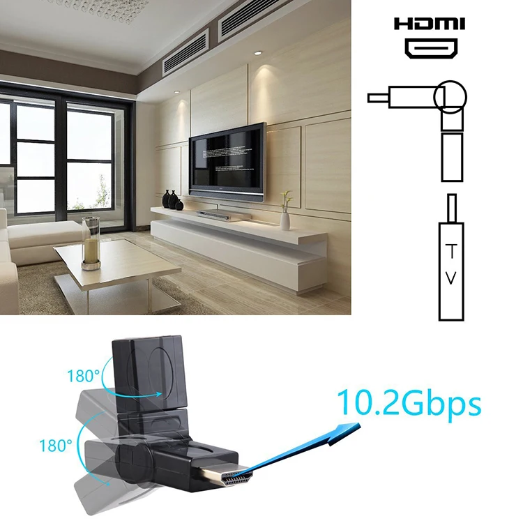 Переходник HDMI «штырь-гнездо» с поворотом на 360 градусов, Регулируемый переходник HDMI-совместимый, удлинитель для ПК 4K 3D L19 (art.: 3920bedb210c8) - 3920bedb210c8