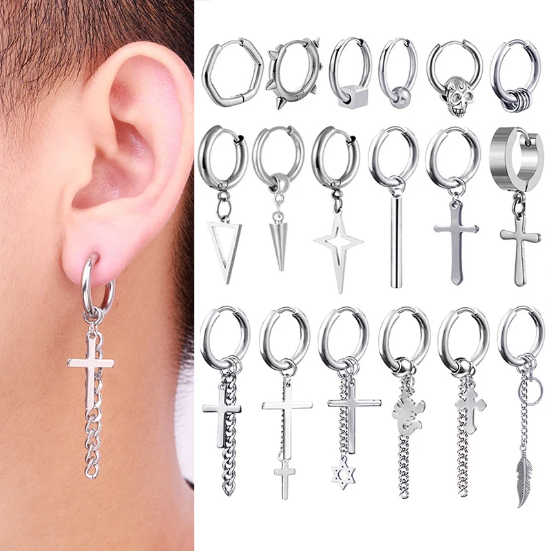 

1 Piece Punk Pierced Ear Buckles Earrings For Women/Men Separate Ear Stainless Steel Hoop Men's Earrings New Pop Hip-hop Jewelry