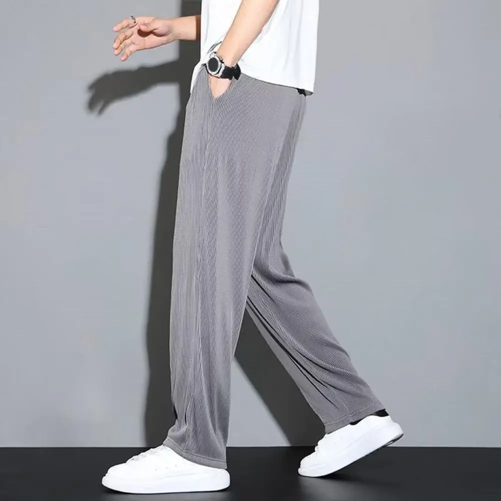 

Stylish Men Ninth Trousers Pockets Summer Spring Pants Elastic Waist Solid Color Summer Spring Pants Match Clothes