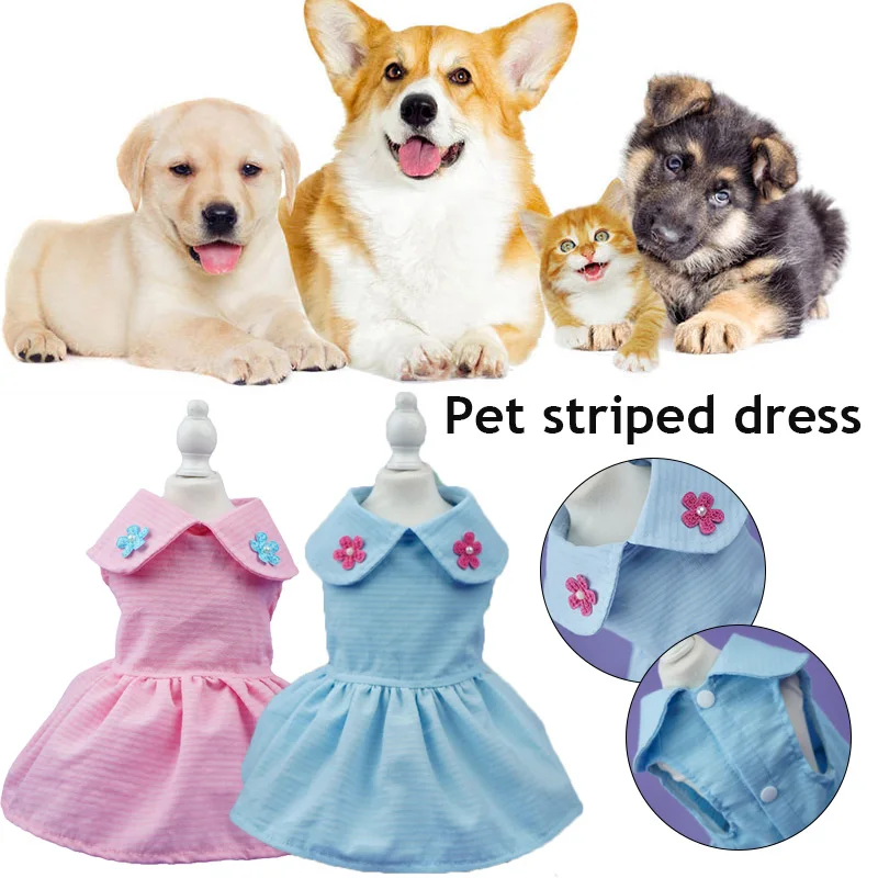 

Dog Clothes Puppy Two-legged Dress Flower Summer Pet Supplies Stylish Classic Striped Pet Skirt Leisure Lapel Design Dog Dresses
