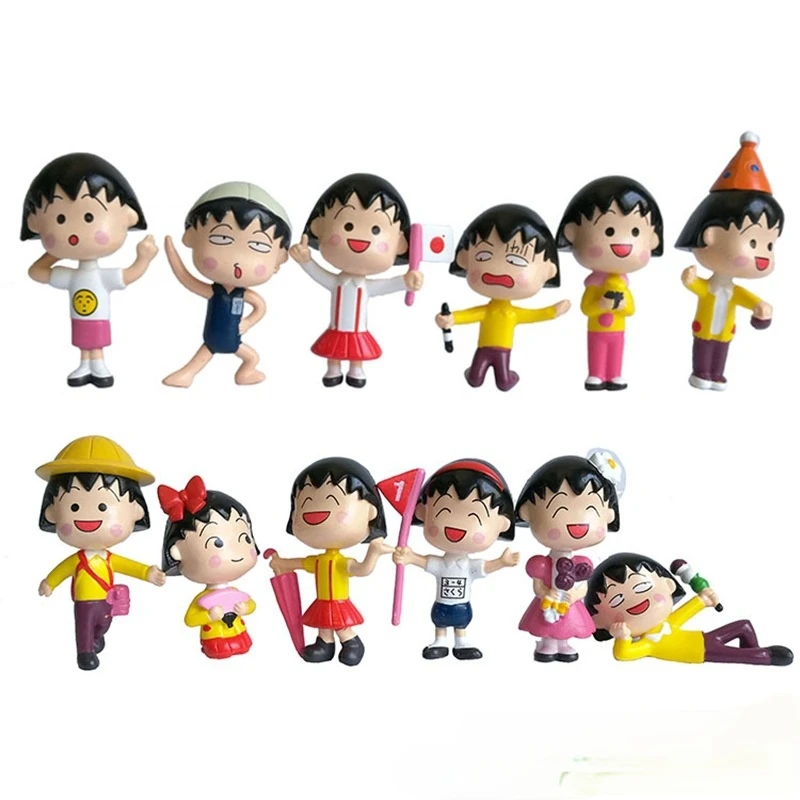 

Bandai Chibi Maruko-chan Action Figure Cartoon Cute Sakura Momoko Dolls Model Car Ornament Creative Figurines Toys Gift