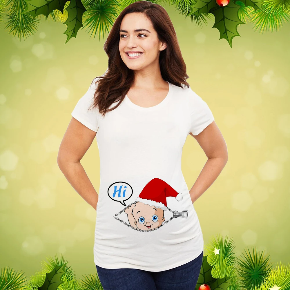 

Рождественская рубашка для беременных Рождественская Новинка Топ для мам Женская Футболка для беременных Милая Рождественская Футболка для беременных с Санта-Клаусом