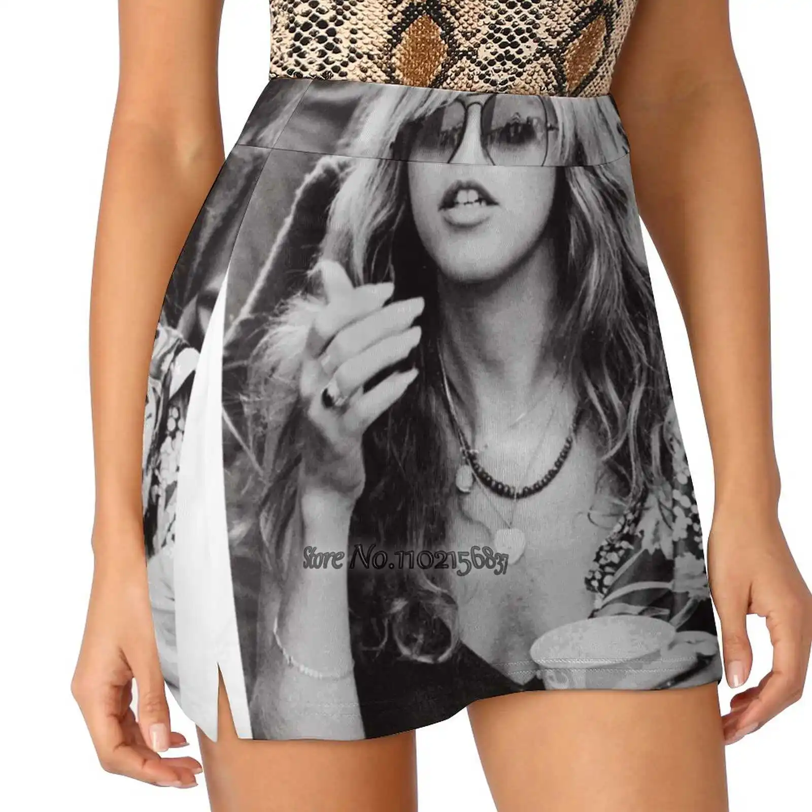 

Stevie Nicks Black And Grey Singer Music Fake Two-Piece Hakama Skirt Women Pencil Skirts Workout Sports Mini Skirt Stevie Nicks