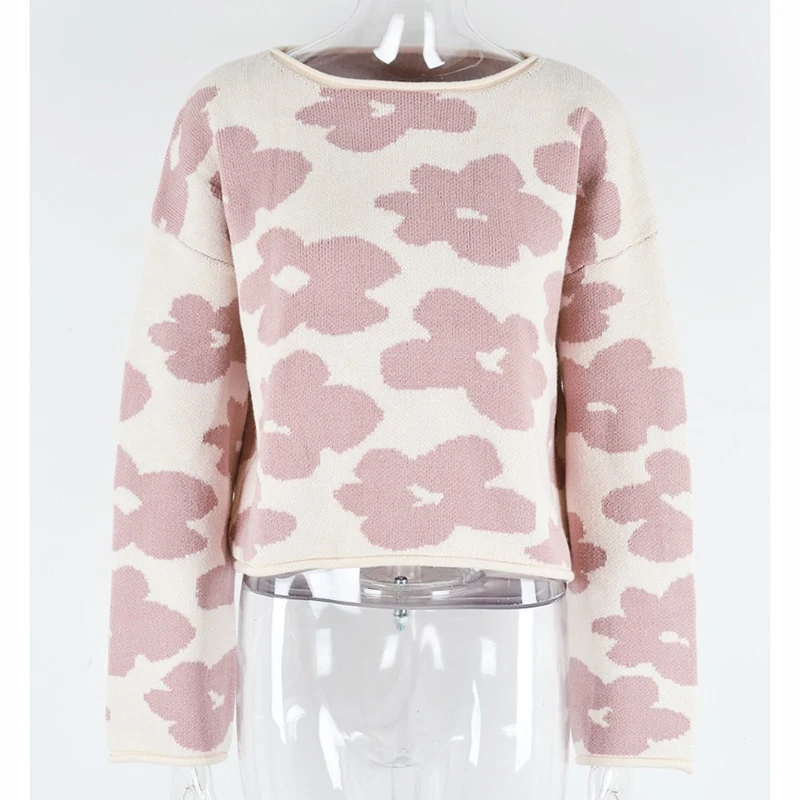 Женский трикотажный джемпер с длинным рукавом свободного покроя