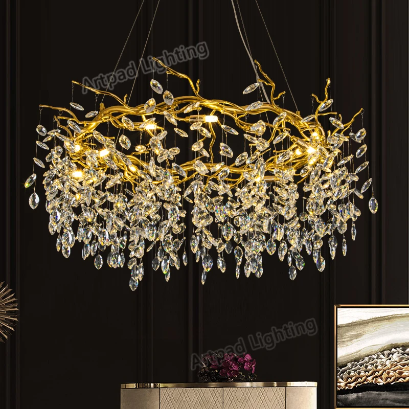 

American Gold LED Chandeliers Lighting Modern Hall Dining Room Decoration Ceiling Chandelier Lamp Indoor Lights Fixtures Crystal