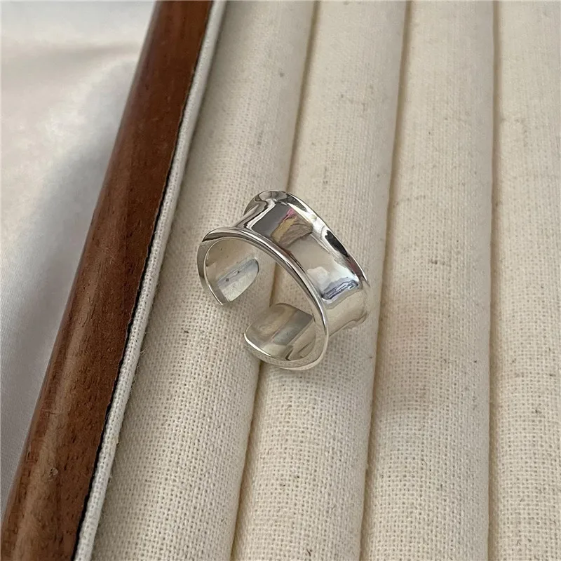 

New Simple Thick Big Wide Geometric Round Opening Adjustable Size Silver 925 Stainless Finger Rings For Women Men Gift Jewelry