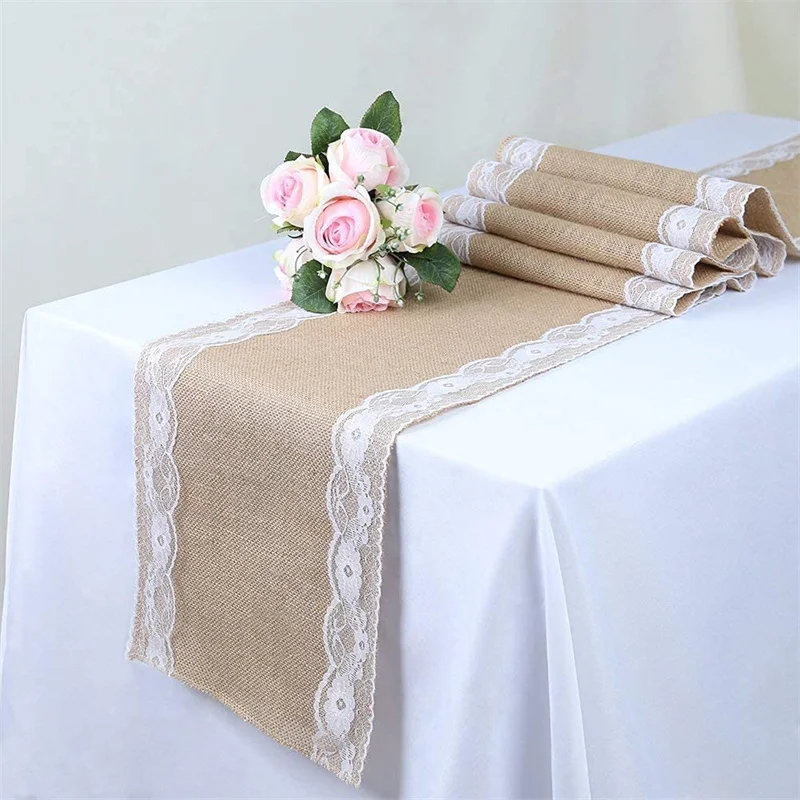 

Vintage Natural Burlap Jute Linen Table Runner Christmas Wedding Champagne Table Runners Dining Room Restaurant Table Gadget