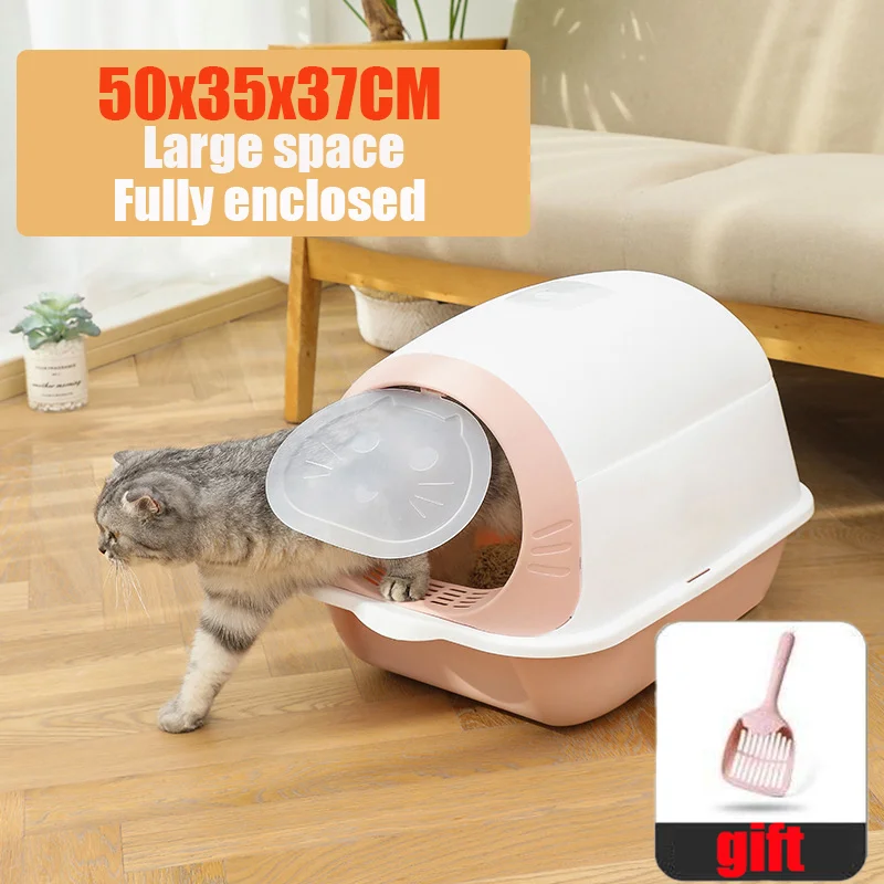 

Cat Litter Box Closed Sandbox Pet Bedpan Toilet Anti-splash Cats Tray With Spoon Clean Kitty House Plastic Cat Litter Bedpan