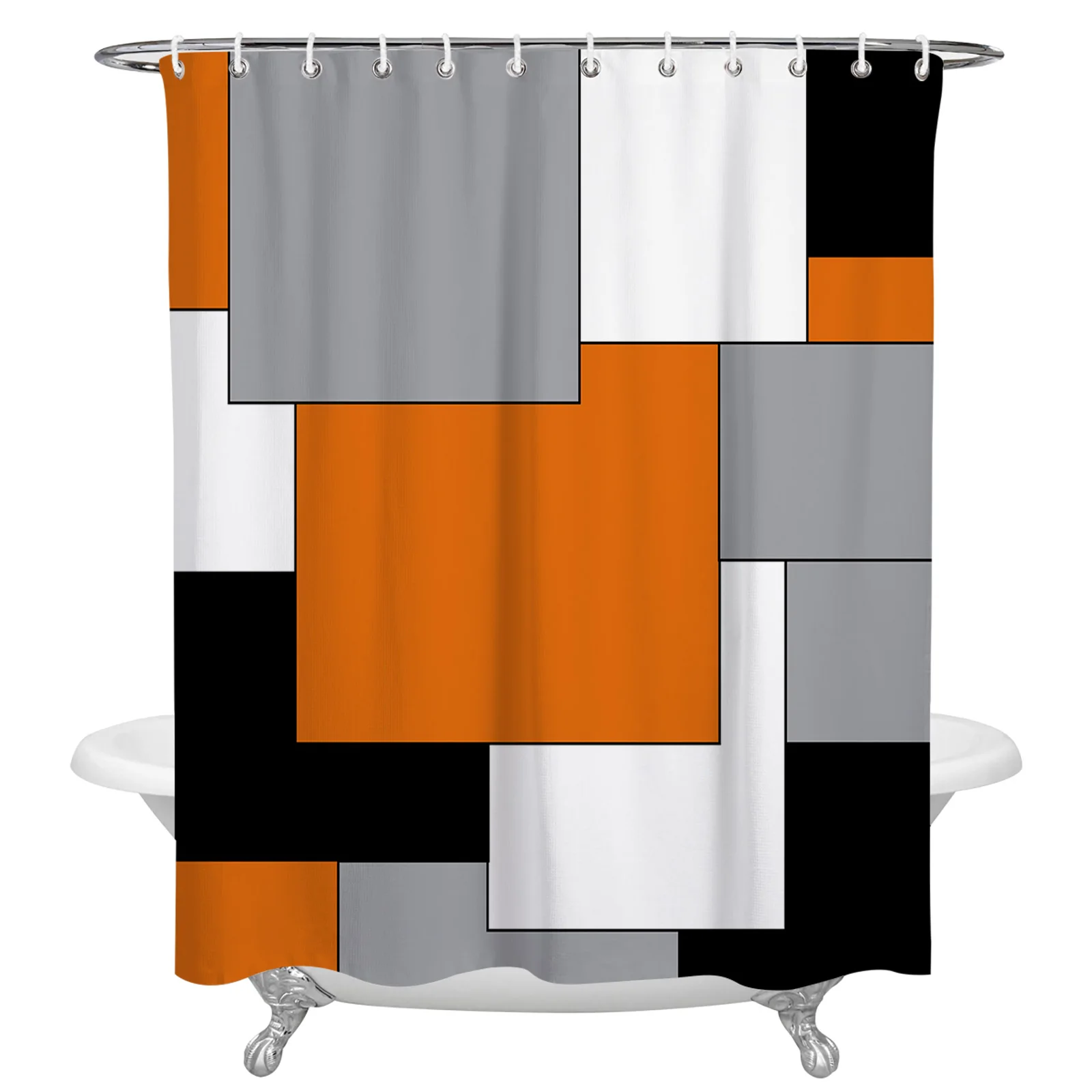 

Занавеска для душа из полиэстера, декоративная Водонепроницаемая штора в абстрактном стиле, в стиле пэчворк, оранжевого и черного цвета, ак...