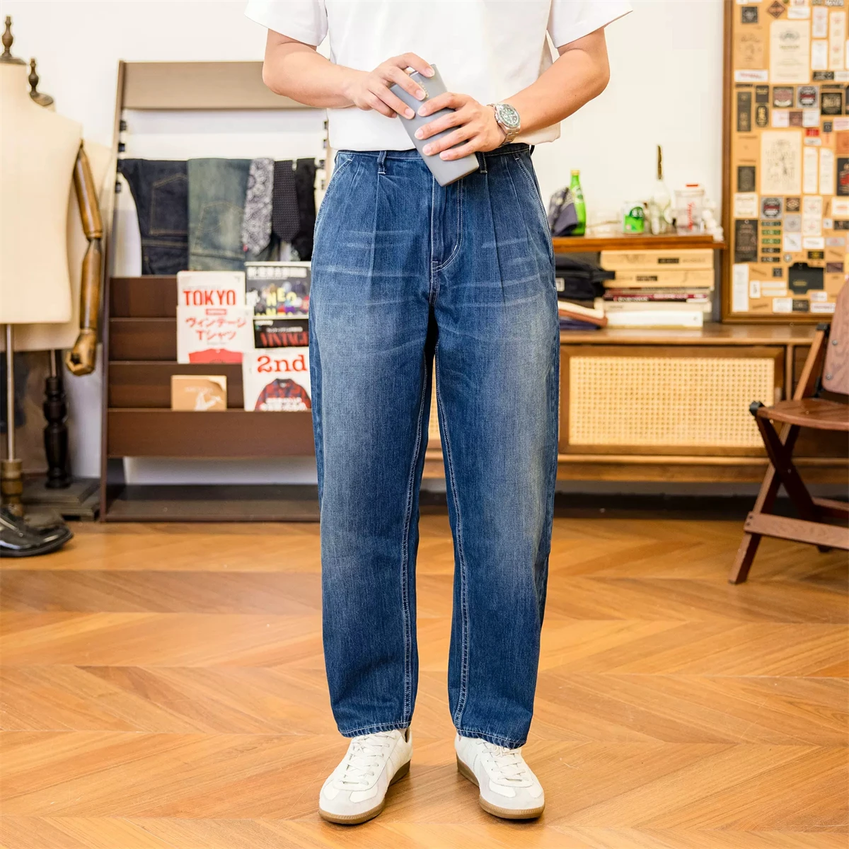 Красные джинсовые брюки Tornado в японском повседневном стиле мужские джинсы