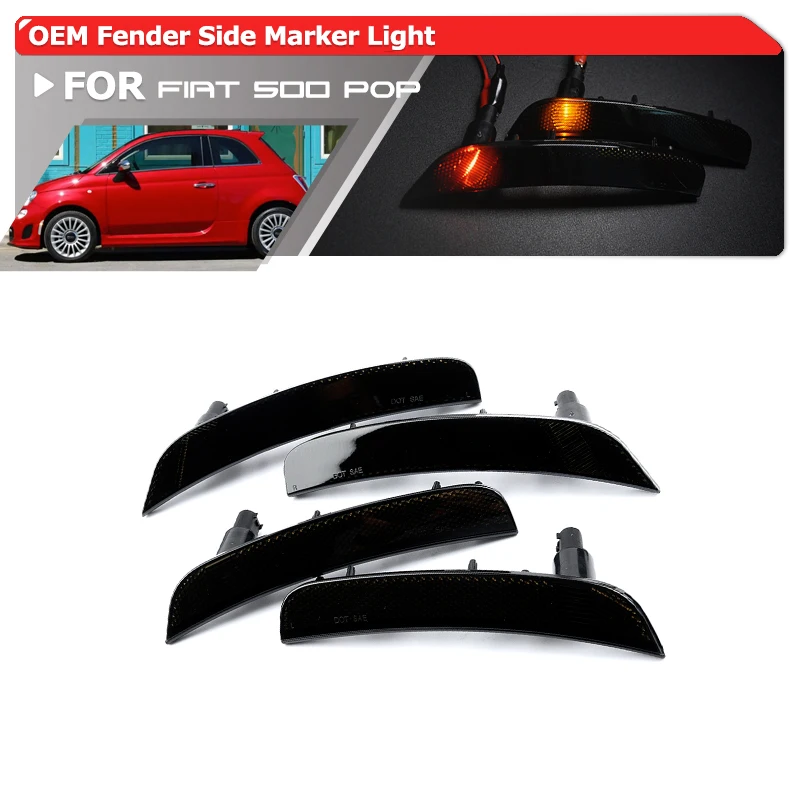 

4x Euro-Style Smoked F&R Amber Red OEM Bumper Side Marker Lights For Fiat 500 500C Pop Lounge 2012-2017 Auto Fender Flare Lamps