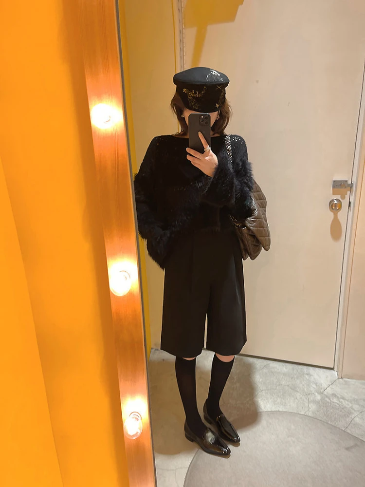 Ezgaga свитер женский с вырезом круглым пушистый лоскутный длинный рукав