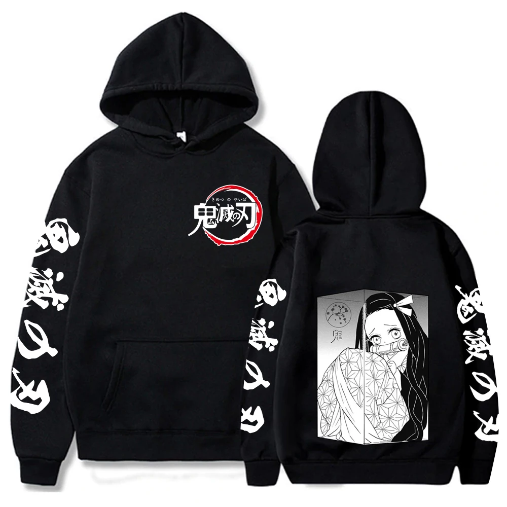 Anime Demon Slayer Print Casual Hoodie Sweatshirts Kamado Nezuko Loog Sleeve