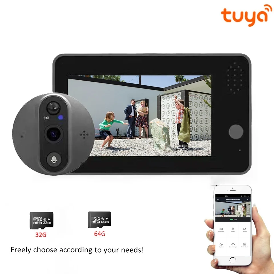 Top WiFi Smart 1080P Video Doorbell Peephole Camera Viewer Home Security Two-way Audio HD Night vision Tuya WiFi Doorbell Camera
