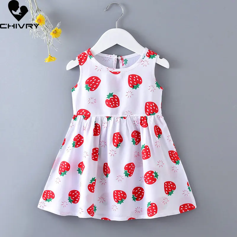 

Summer Dress 2023 Baby Girls Sleeveless Floral Strawberry Print Thin A-line Beach Sundress Princess Dresses Kids Girls Vestidos