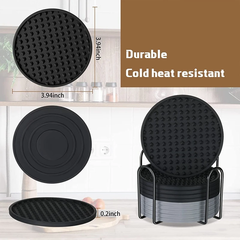 

10 Pack Coasters For Drinks Silicone Coaster With Holder Non Slips Protection Washable Cup Coasters Heat Resistant