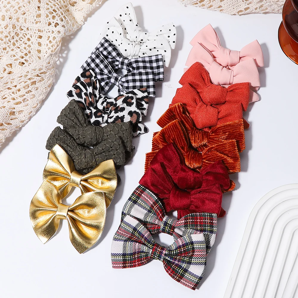 

Заколки для волос с бантом и леопардовым принтом для девочек, однотонные безопасные зажимы для волос ручной работы, милые детские аксессуар...