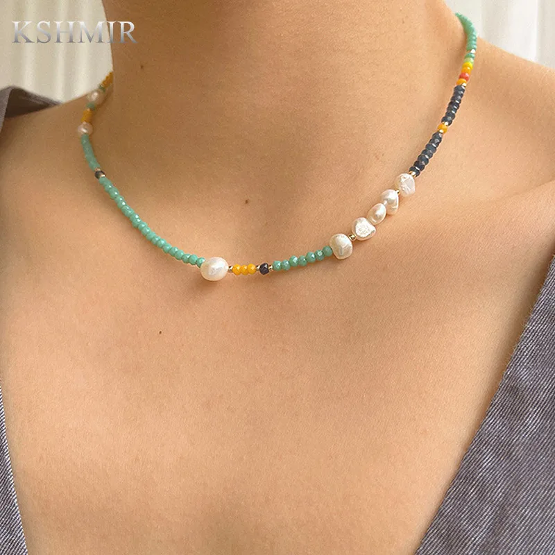 

2022 New color beaded design mixed asymmetrical Baroque freshwater pearl necklace into elegant simple accessories for girls